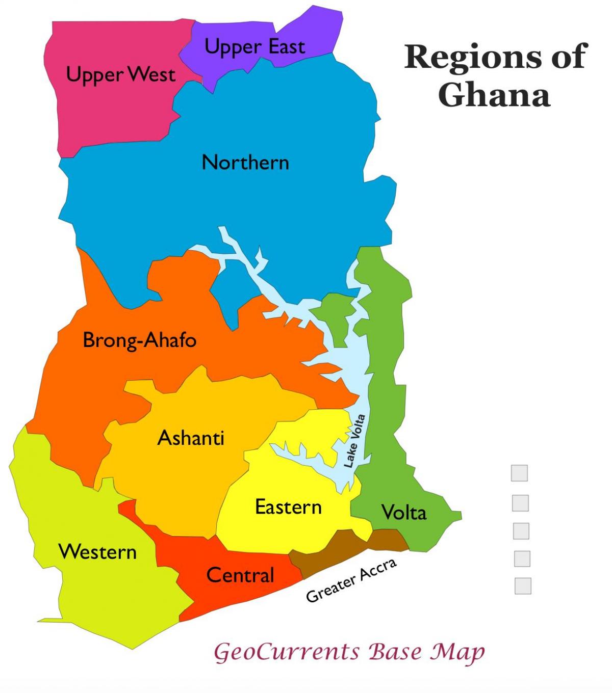 mapa ghana ukazuje regiónov
