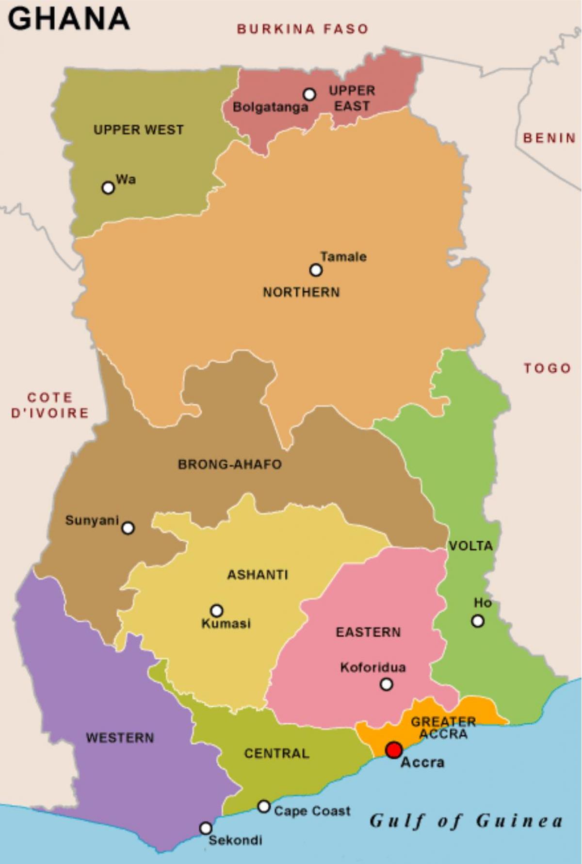 ghana mapu a regiónov